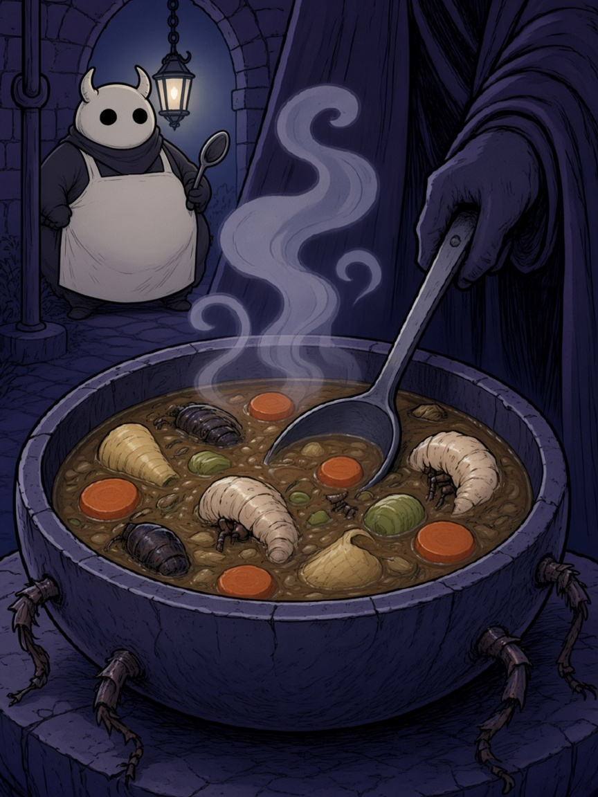 Placeholder plate for Forgotten Bench Stew. Inked food plate from the book.